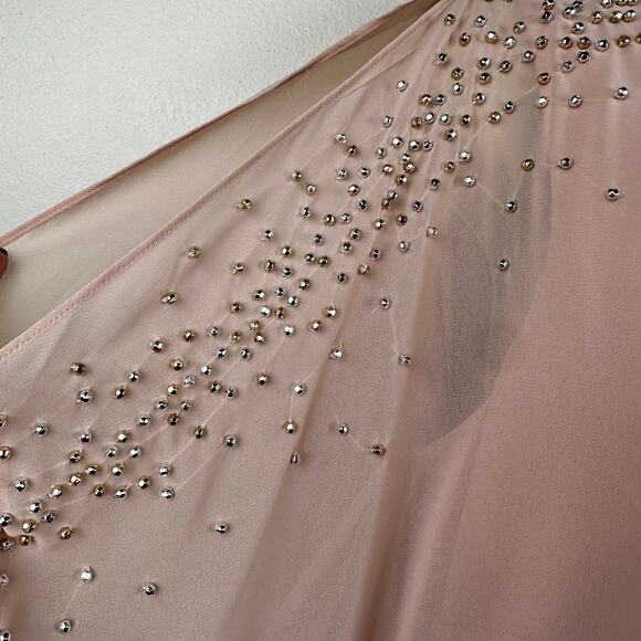 NEW Xscape Dress Beaded Chiffon Capelet Cape Overlay Embellished Blush 8 Event - Picture 5 of 15